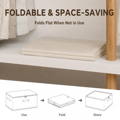 TomVista 3-Pack Beige Cotton Canvas Storage Bags 70L with Clear Window - Space-Saving Closet Organizer