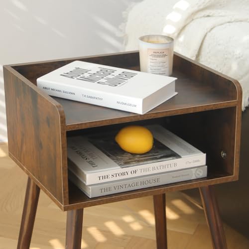 MaxSmeo Rustic Brown Nightstand - Mid Century Modern Side Table with Storage