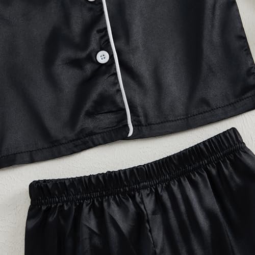 SAYOO Toddler Girl Satin Pajamas Set Black 4-5T Fuzzy Trim Sleepwear