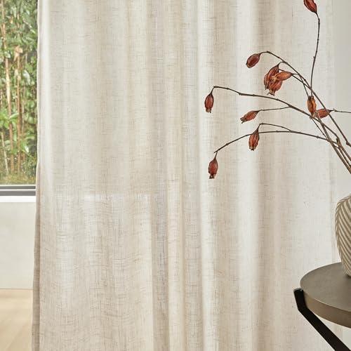 Linen Curtains for Sliding Door - Farmhouse Semi Sheer Light Filtering 50W x 95L - Pack of 2