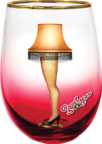 Spoontiques Stemless Wine Glass 20oz - Christmas Story Leg Lamp Design