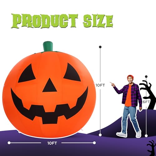 10 FT Giant Inflatable Pumpkin Halloween Outdoor Decoration with LED Lights