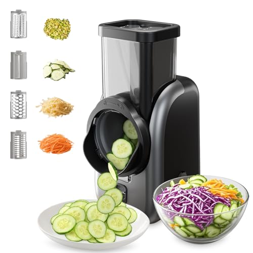Electric Vegetable Slicer and Cheese Grater - Multifunctional Rotary Cutter with 4 Stainless Steel Blades
