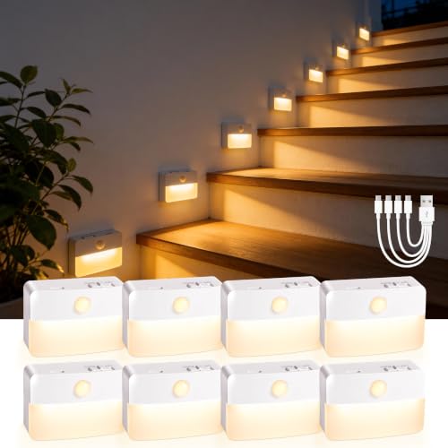 White Rechargeable 8-Pack Indoor Motion Sensor Stair Lights - Warm White