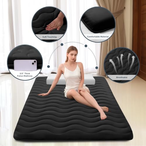 SCHNAUZER HOME Japanese Queen Floor Mattress 3.5" Thick Black Futon