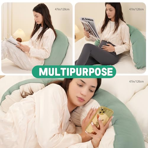 Green-White 47-Inch Body Pillow for Adults - Long Bolster Support Cushion