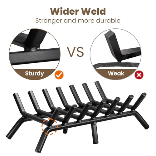 30 Inch Heavy Duty Fireplace Grate - Wrought Iron Log Holder for Indoor Outdoor Fireplaces & Fire Pits