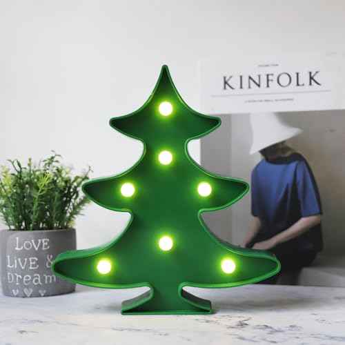 Christmas Tree Decorations Marquee Sign, Green Tree Night Lights Table & Wall Lamp Marquee Lights for Bedroom, Kids' Room, Nursery Room, Home Decorations - Xmas Tree