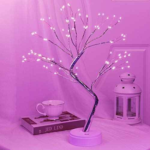 20" 108LED Purple Bonsai Tree lamp Artificial Tree Indoor Decor USB/Battery-Powered Touch Switch Lights for Friends Christmas/Hallowmas/Thanksgiving Day Wedding Party Decorations