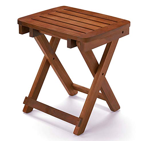 Portable Bamboo Shower Bench - Folding Shower Stool Seat Chair Support Up to 500LBS