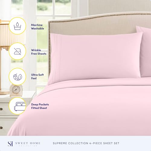 Pink Full 1800 Thread Count Egyptian Microfiber Sheet Set with Elastic Fitted Sheets