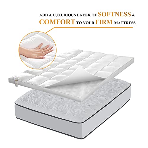 California King Mattress Topper 1400 GSM Extra Thick Cooling Pillow Top - Milky White, 2 Inch