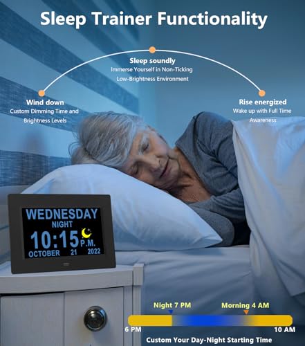 MASSII 27 Alarms Digital Talking Clock with Time Date Announcement, Auto DST, 20 Custom Reminders, 10-Level Dimmer, Sleep Trainer, Large Day Calendar Clock for Elderly Dementia Alzheimers -with Remote