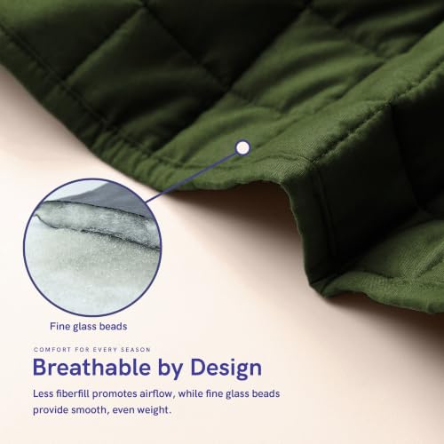 YnM 25lbs Weighted Blanket for Adults, Cotton Heavy Bed Throw with Cooling Glass Beads, Army Green, 60x80 Inches - Exclusive Model