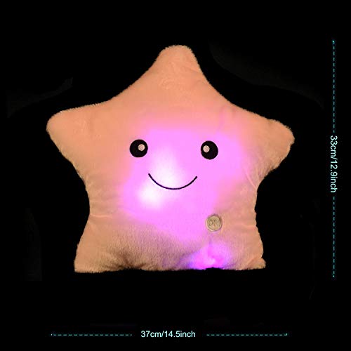 Creative Twinkle Glowing Stars Shape Plush Throw Pillow, LED Night Light Pillow Cushions Stuffed Toys Gifts for Kids, Christmas (Pink)