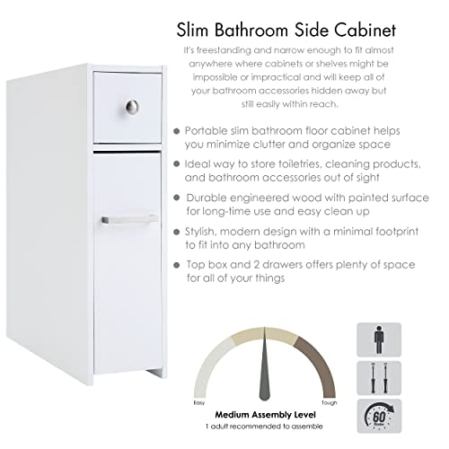 Spirich White Bathroom Storage Cabinet with Toilet Paper Holder - Narrow Floor Unit