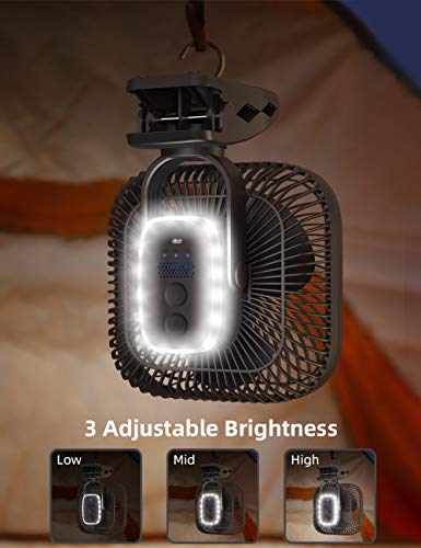 20000mAh Rechargeable Clip-on Fan with Light & Hook for Camping, Outdoor & Desk Use