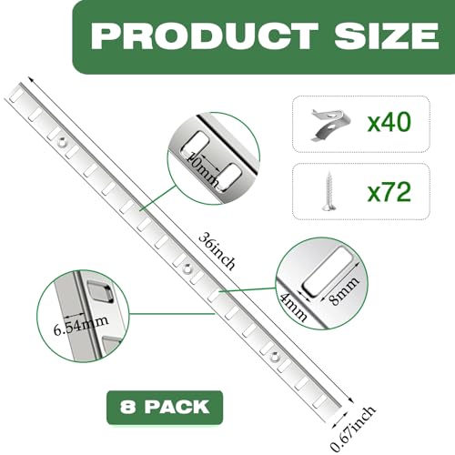 Light Silver 8 Pcs 36 Inch Metal Shelf Pilasters with 40 Clips and 72 Screws - Adjustable Wall Mount Shelving System