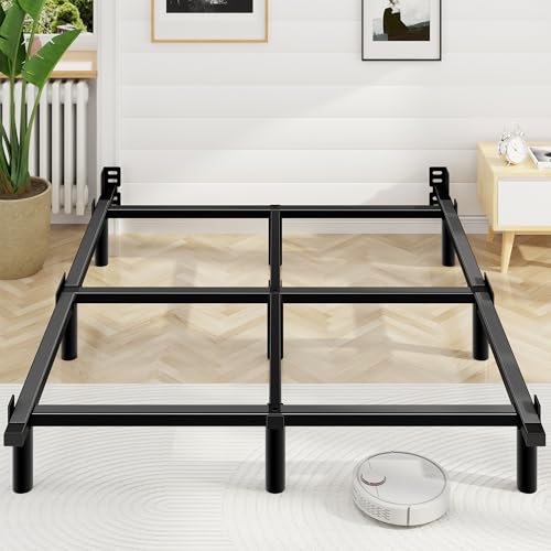 Awesofurni Queen Bed Frame with 9 Legs, 7 Inch Heavy Duty Metal Support, Black, Adjustable Length