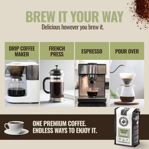 Organic Whole Bean Coffee - Charleston Medium Roast 12oz Pack of 6 - Hand Picked & Slow Roasted