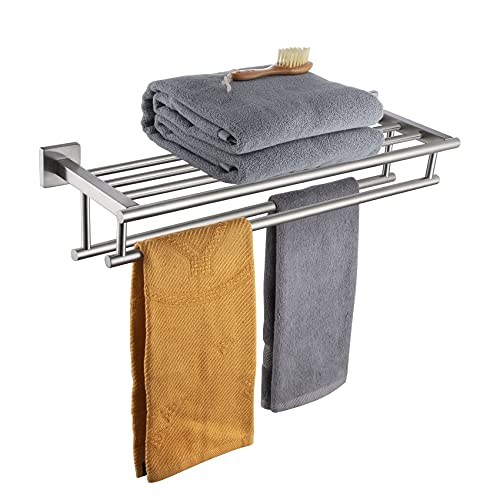 20 Inch Towel Rail with Double Bars - Brushed Steel Wall Mounted Bathroom Towel Holder