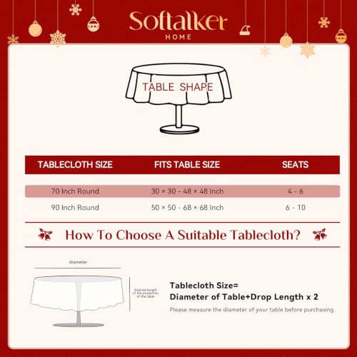 Softalker Christmas Jacquard Round Tablecloth 70in Red Flower Red