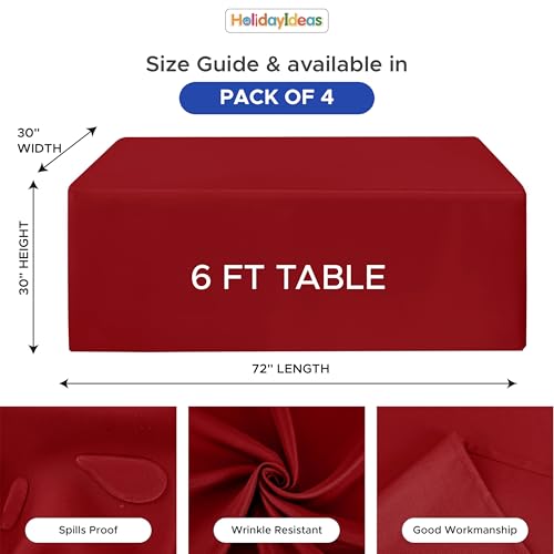 HolidayIdeas 4-Pack Red Fitted Tablecloth for 6ft Tables 72x30in