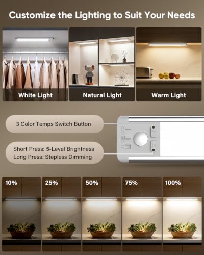 14.7-Inch Wireless Motion Sensor Under Cabinet Light - Silver, 5 Pack