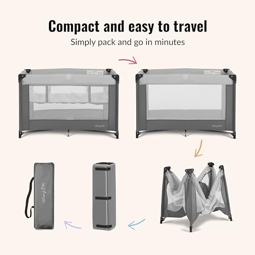 Dream On Me Zazzy Portable Baby Playard with Bassinet - Grey, Travel Carry Bag