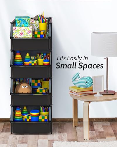 Skywin 4 Pack Stackable Open Front Pantry Storage Bins - Black