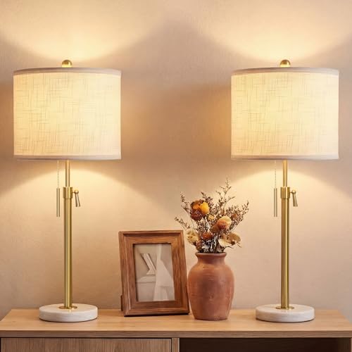 Gold Adjustable Table Lamps Set of 2 - Dimmable Nightstand & Entry Lamps