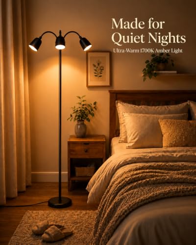 RUISHINE 1700K Ultra-Warm 3-Head Floor Lamp with Stepless Dimming & Remote