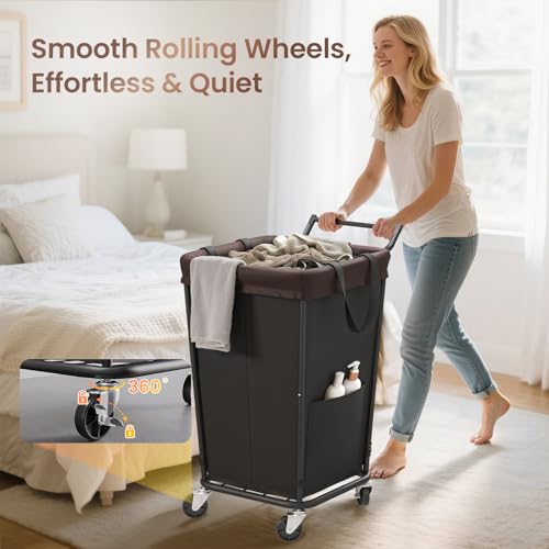 Wawocs 160L Black 2-Section Rolling Laundry Hamper with Handle and Wheels