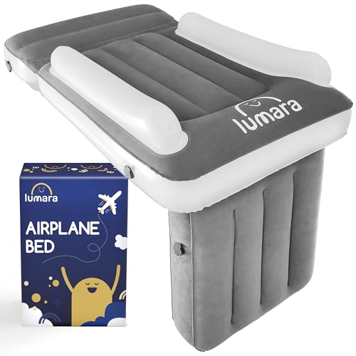 LUMARA Grey Toddler Inflatable Airplane Bed - No Pump Travel Baby Mattress