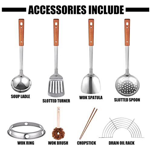 13.4-Inch Carbon Steel Traditional Hand Hammered Wok - Round Bottom Cooking Pan