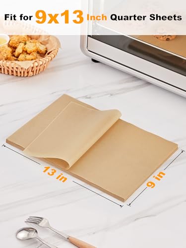 SMARTAKE 300 Pcs Parchment Paper Baking Sheets, 9x13 Inches Non-Stick Precut Baking Parchment, for Baking Grilling Air Fryer Steaming Bread Cup Cake Cookie and More (Unbleached)