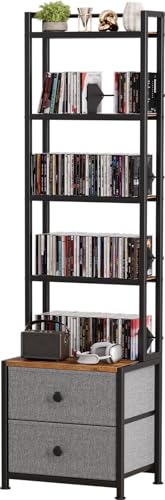 Black CD & DVD Storage Rack with Drawer - 5-Tier Media Organizer