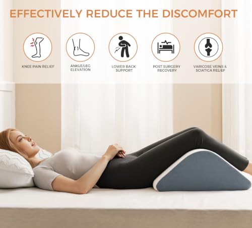 Ganondorf White & Gray Knee Wedge Pillow for Post-Surgery & Support - 21.6x17.8x6.9 Inch