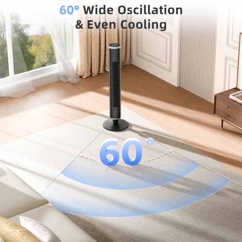 Black 41-Inch Tower Fan with Remote, 6 Speeds & 4 Modes - Oscillating Bladeless Fan