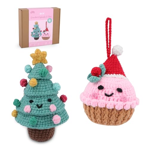 HOUSE CREATIVITY Christmas Tree & Cupcake Crochet Kit for Beginners with Video Tutorial