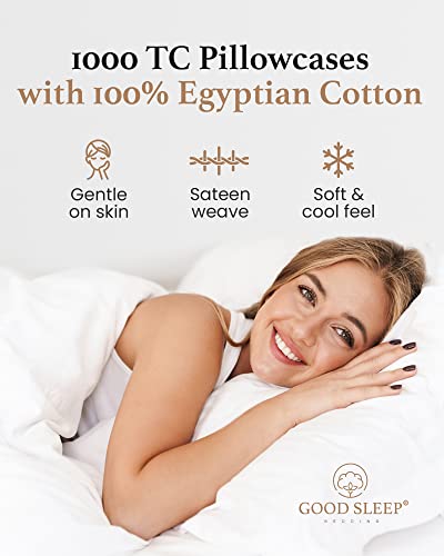 Good Sleep Bedding 4-Pack Queen Egyptian Cotton Pillowcases - White, 1000 TC, Standard Size