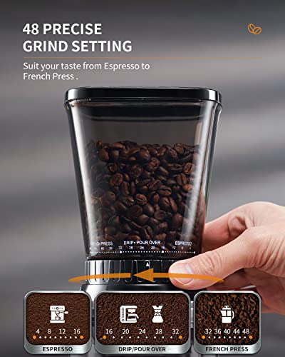 Conical Burr Coffee Grinder - Anti-Static, 48 Settings, Silver by SHARDOR