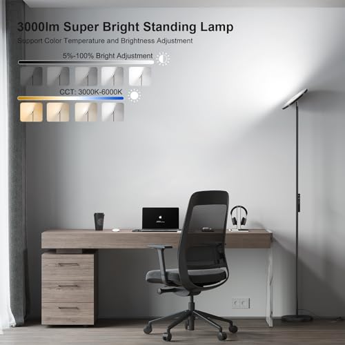 SUNMORY Black Floor Lamp for Living Room with Remote, Dimmable LED Standing Light