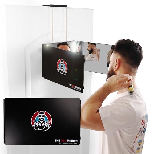 360 Mirror LED Lights Barber 3 Way Hanging Self Hair Cutting System