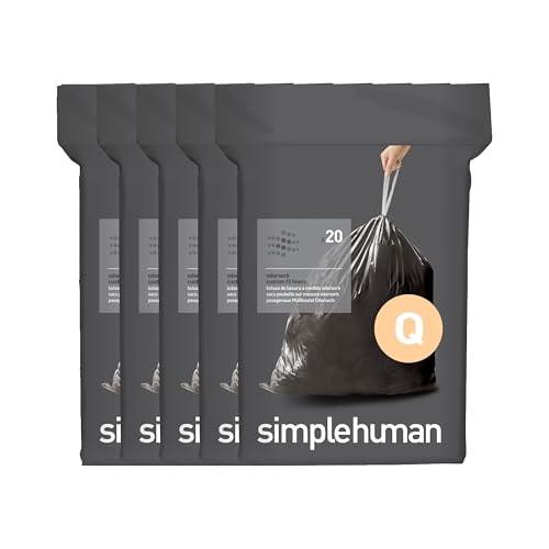 simplehuman Code Q Odorsorb® Custom Fit Trash Liners 100 Count - Odor-Absorbing, Extra Thick, 50-65L