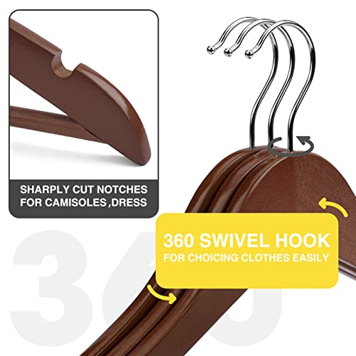 Walnut Wooden Hangers - 60 Pack Heavy Duty Clothes Hangers with Notches - Closet Organizer - Variation of THIS listing