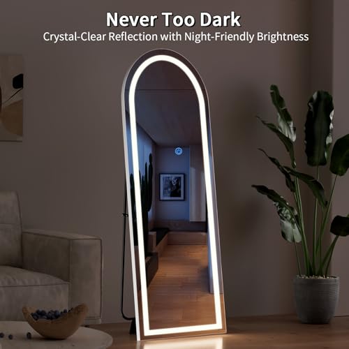 Koonmi Full Length Mirror with LED Lights, 56x20 Inches, Arched Standing Design