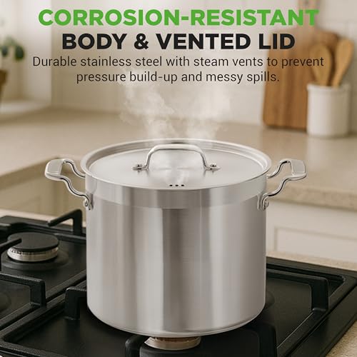 NutriChef 20 Quart Heavy-Duty Stainless Steel Stockpot with Lid - Large Capacity for Soups & Stews