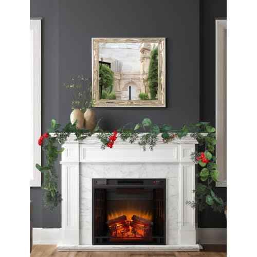 5.9 Feet Eucalyptus Leaves Red Berry Norfolk Pine Christmas Greenery Garland for Table, Mantle, Wall, Indoor, Outdoor Christmas Decorations