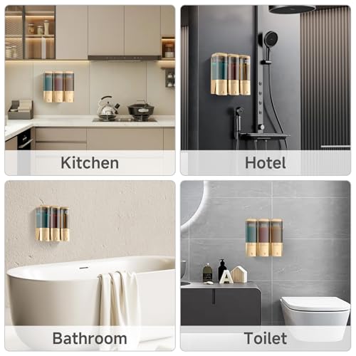 Gold 3 Chamber Shower Dispenser - Wall-Mounted No Drill Shampoo Conditioner